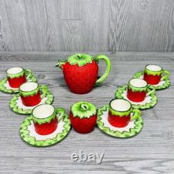 Gift Ideas Creation Strawberry Espresso coffee Tea Set 14 cups saucers pot sugar