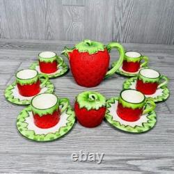 Gift Ideas Creation Strawberry Espresso coffee Tea Set 14 cups saucers pot sugar