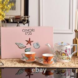 Ginori 1735'Il Viaggio di Nettuno' Tea Set Teapot with 2 Cups and 2 Saucers