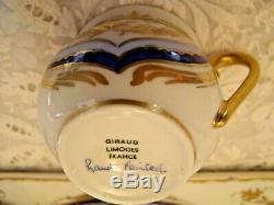 Giraud Limoges France Coffee Tea Pot de Creme Serving Tray Set- Gold Yule Horns