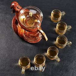 Glass Kungfu Teapot Set Tea Maker with Infuser Semi Automatic Tea Set with 6 Sma