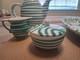 Gmundner Keramik Green Stripe Coffee/tea Pot With Creamer And Sugar Bowl Withlid