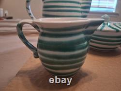 Gmundner Keramik Green Stripe Coffee/Tea Pot with Creamer and Sugar Bowl WithLid
