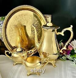 Gold 24K Electroplated Tea Set with Tray from International Silver 4 Pc Set