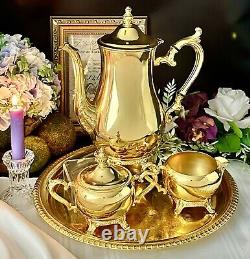 Gold 24K Electroplated Tea Set with Tray from International Silver 4 Pc Set