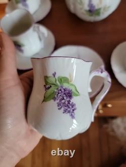 Gorgeous Antique Handpainted Lilacs Coffee Pot-6 Cups & Saucers- Wonderful Set