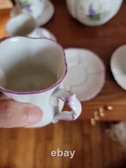 Gorgeous Antique Handpainted Lilacs Coffee Pot-6 Cups & Saucers- Wonderful Set