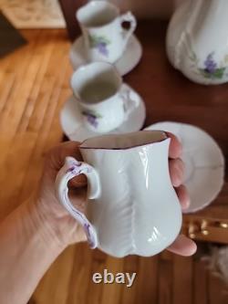 Gorgeous Antique Handpainted Lilacs Coffee Pot-6 Cups & Saucers- Wonderful Set