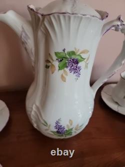 Gorgeous Antique Handpainted Lilacs Coffee Pot-6 Cups & Saucers- Wonderful Set