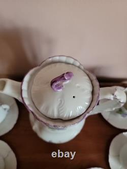 Gorgeous Antique Handpainted Lilacs Coffee Pot-6 Cups & Saucers- Wonderful Set