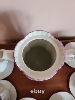 Gorgeous Antique Handpainted Lilacs Coffee Pot-6 Cups & Saucers- Wonderful Set