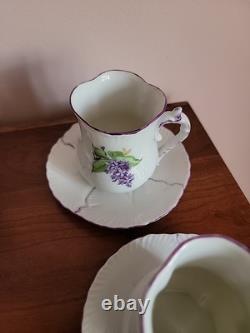 Gorgeous Antique Handpainted Lilacs Coffee Pot-6 Cups & Saucers- Wonderful Set