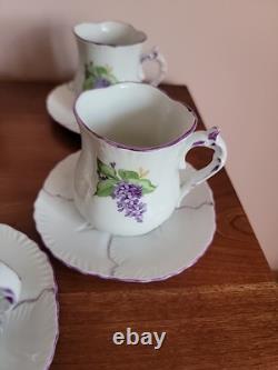Gorgeous Antique Handpainted Lilacs Coffee Pot-6 Cups & Saucers- Wonderful Set