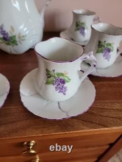 Gorgeous Antique Handpainted Lilacs Coffee Pot-6 Cups & Saucers- Wonderful Set