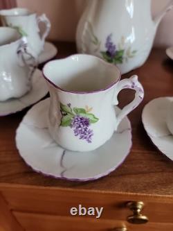 Gorgeous Antique Handpainted Lilacs Coffee Pot-6 Cups & Saucers- Wonderful Set