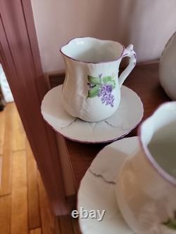 Gorgeous Antique Handpainted Lilacs Coffee Pot-6 Cups & Saucers- Wonderful Set