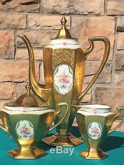 Gorgeous PICKARD Hand Painted Artist Signed 3 Pc. Coffee Set Circa 1912