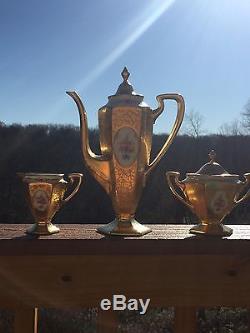 Gorgeous PICKARD Hand Painted Artist Signed 3 Pc. Coffee Set Circa 1912