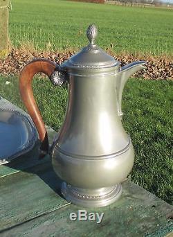 Gorgeous Pewter and Teak French Tea Set with Tray 5 pieces