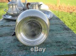Gorgeous Pewter and Teak French Tea Set with Tray 5 pieces