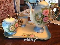 Gorgeous Vintage Estate Tea Set Roses Pink And Yellow Light Blue