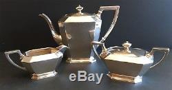 Gorham Fairfax Sterling Silver Three Piece Tea Set Teapot, Sugar, Creamer