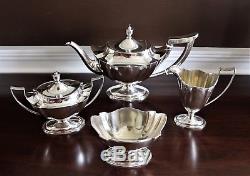 Gorham Sterling Silver Plymouth 4 Pieces Tea Set TEAPOT SUGAR BOWL CREAMER BOWL
