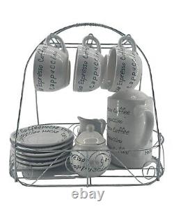 Gourmet Expressions Coffee/Tea Set 6 Cups Saucers Jug Creamer Teapot Carrier