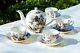 Grace Teaware Black Gold Peony Fine Porcelain 9-piece Tea Set