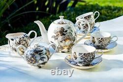 Grace Teaware Black Gold Peony Fine Porcelain Tea Set