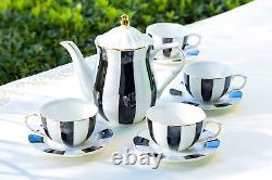 Grace Teaware Black and White Scallop Fine Porcelain Tea Set