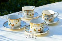 Grace Teaware Butterflies with Blue Ornament Fine Porcelain 11-piece Tea Set