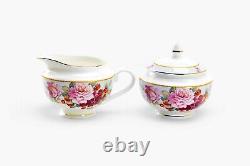 Grace Teaware Peony and Strawberry Bone China 11-Piece Tea Set