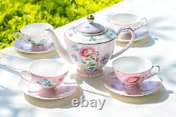 Grace Teaware Pink Flower Garden Fine Porcelain Tea Set