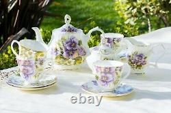 Grace Teaware Purple Pansy Bone China 11-Piece Tea Set