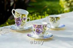 Grace Teaware Purple Pansy Bone China 11-Piece Tea Set