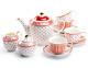 Grace Teaware Red Josephine Stripes And Dots Fine Porcelain 11-piece Tea Set