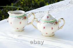 Grace Teaware Rose with Green Accent Fine Porcelain 11-Piece Tea Set