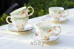 Grace Teaware Rose with Green Accent Fine Porcelain 11-Piece Tea Set