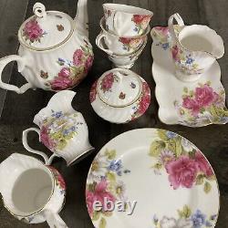 Grace's Bone China Coastline Imports SANDRA'S ROSE Teapot Sugar Creamer Cup 16pi