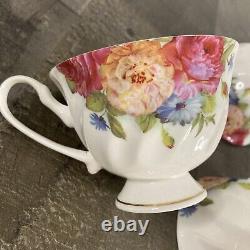 Grace's Bone China Coastline Imports SANDRA'S ROSE Teapot Sugar Creamer Cup 16pi
