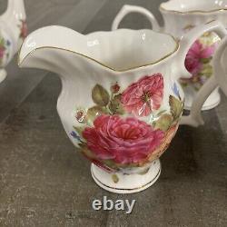 Grace's Bone China Coastline Imports SANDRA'S ROSE Teapot Sugar Creamer Cup 16pi