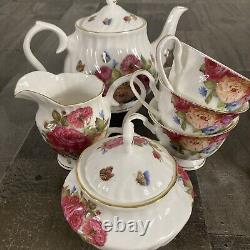Grace's Bone China Coastline Imports SANDRA'S ROSE Teapot Sugar Creamer Cup 16pi
