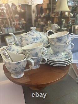 Grace's China Tea Set. Ivory And Blue Floral 19 Pc SET