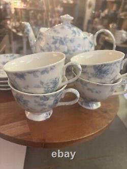 Grace's China Tea Set. Ivory And Blue Floral 19 Pc SET