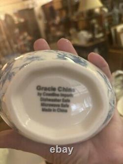 Grace's China Tea Set. Ivory And Blue Floral 19 Pc SET