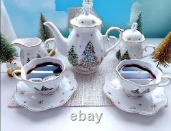 Grace's Teaware Christmas Tea Set, 2 teacups, teapot, sugar and creamer