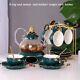 Green Gold Glass Teapot Cup Set Ceramic Lid Base Warm Candle Holder Tea Pot Ware