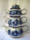 Gzhel, Grape 3 Teapots Set, Unique Author Work, Signed, From Collection
