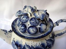 Gzhel, Grape 3 Teapots set, Unique author work, signed, from collection